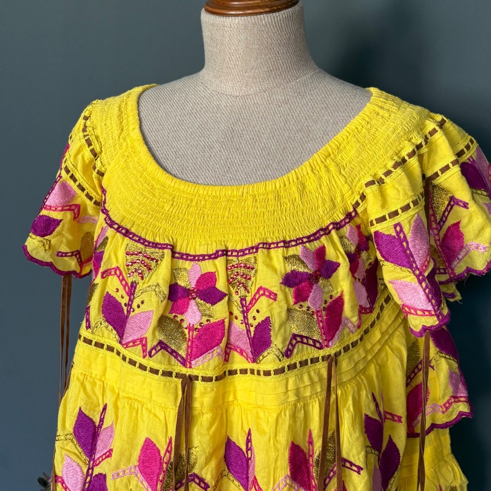 Las Noches Ibiza by Eric and Jack - Boho Embroidered Mini Dress | Med | Feathers